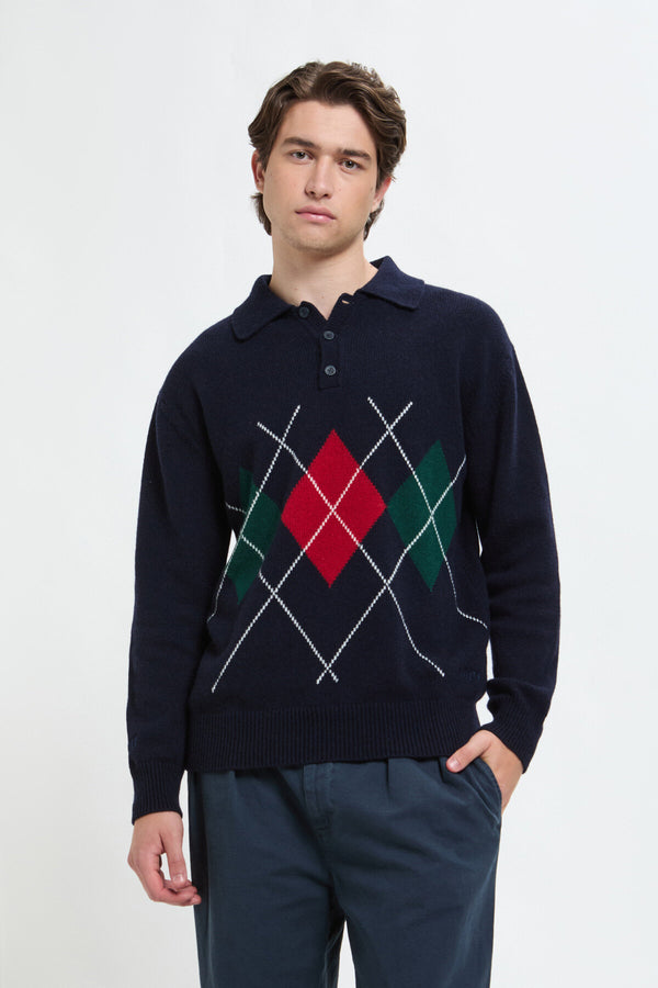 Strickpullover mit Argyle-Muster und Rollkragen
