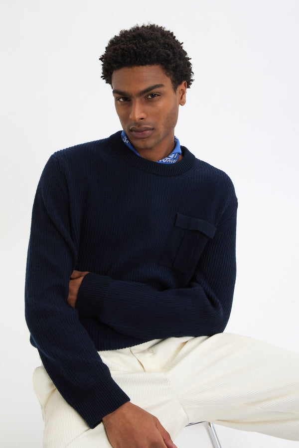 RIB-KNIT CREWNECK POCKET JUMPER